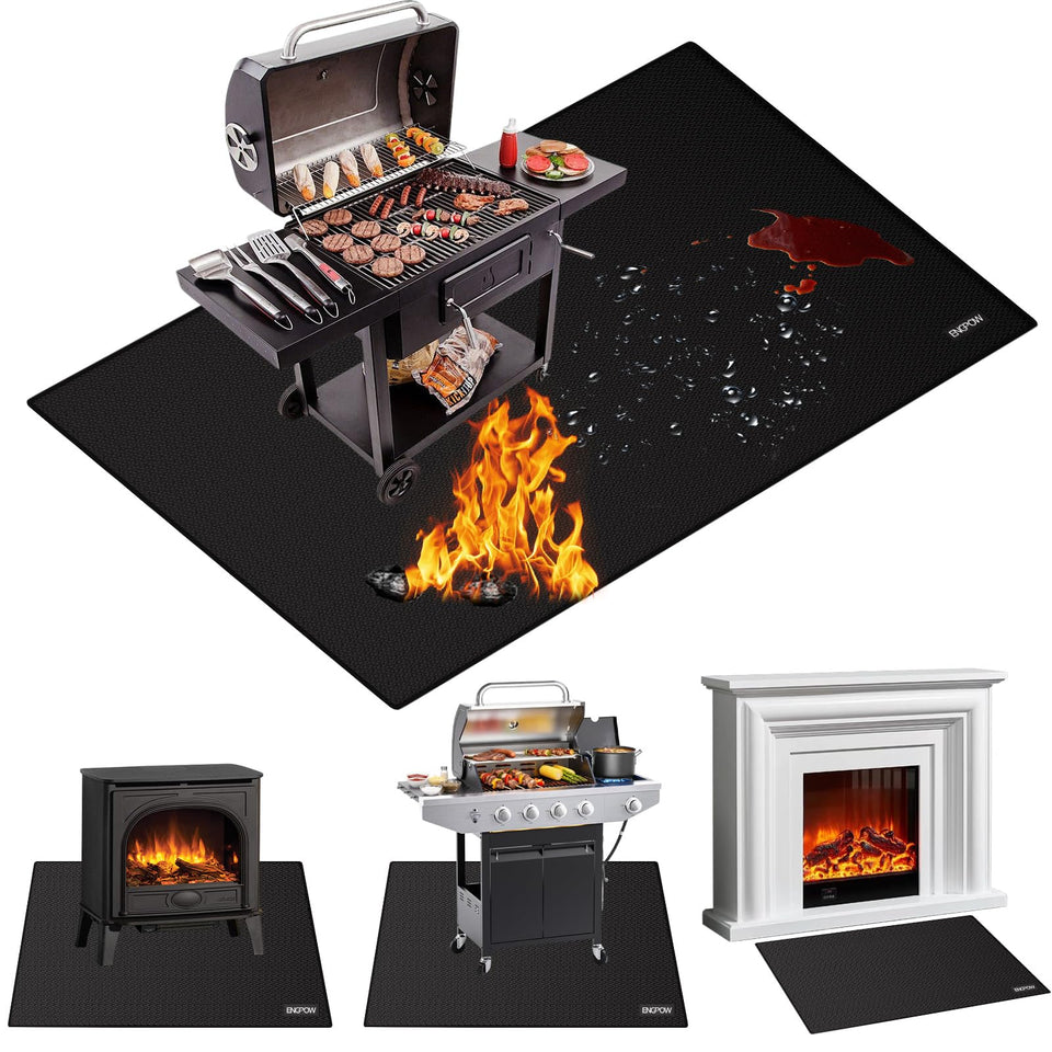 ENGPOW large-deck-grill-mat-68x48 shields surfaces from sparks and grease during grilling.
