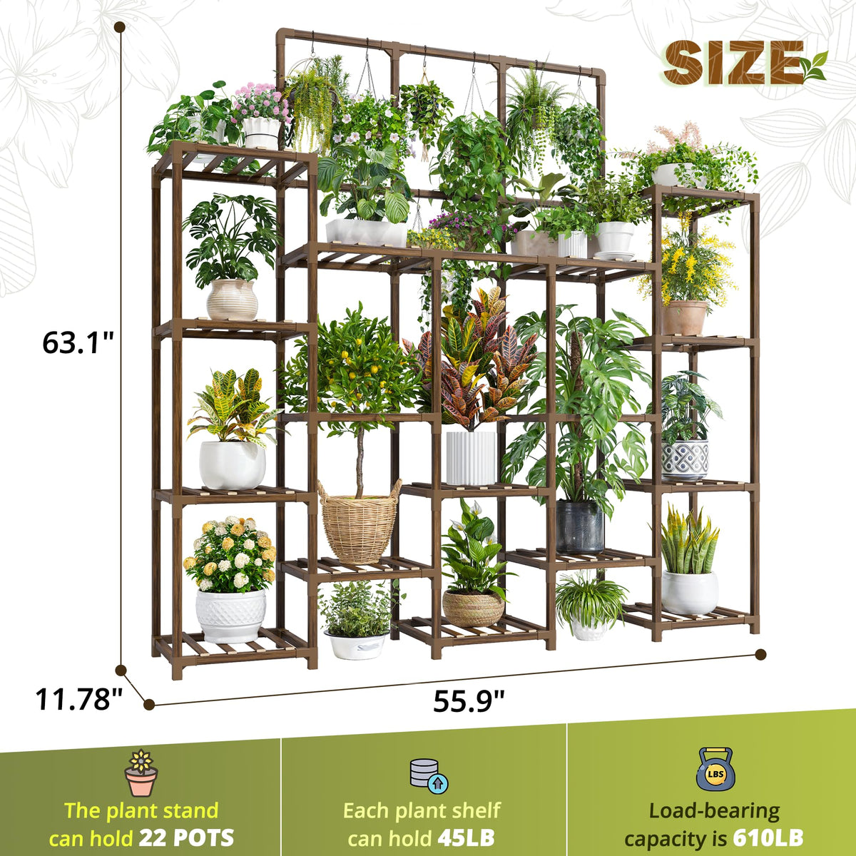 EnHomee large plant stand showing wide shelves for multiple pots in entryway