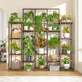 Living room scene with EnHomee plant stand showcasing indoor greenery
