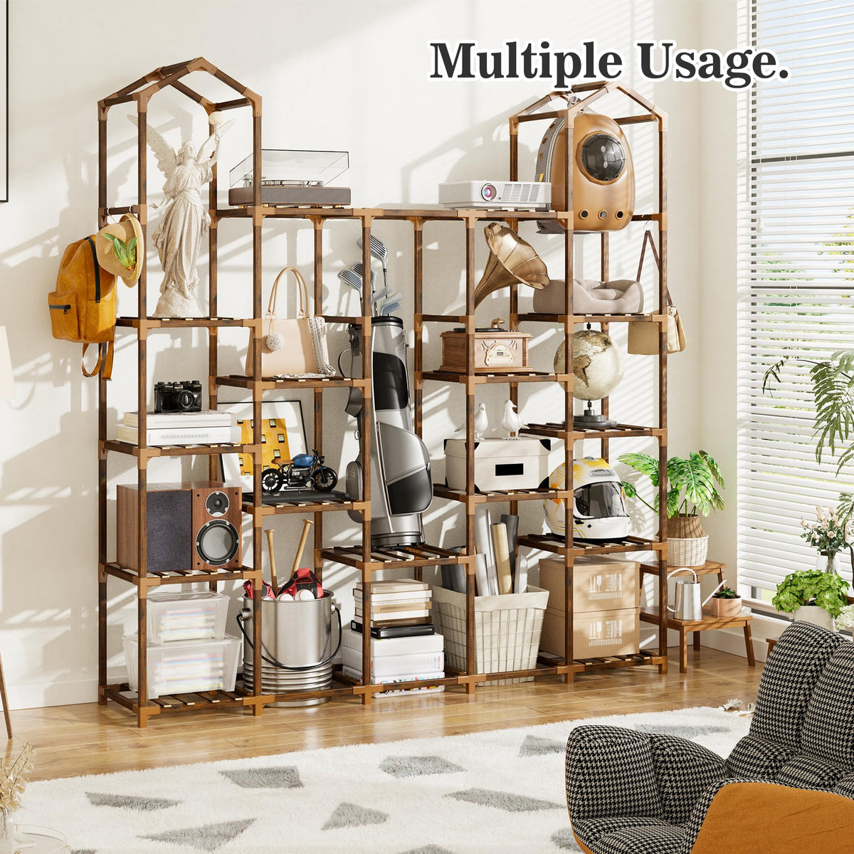EnHomee multi-tier plant shelf showing living room versatility.