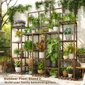EnHomee plant stand being used on a patio for outdoor display