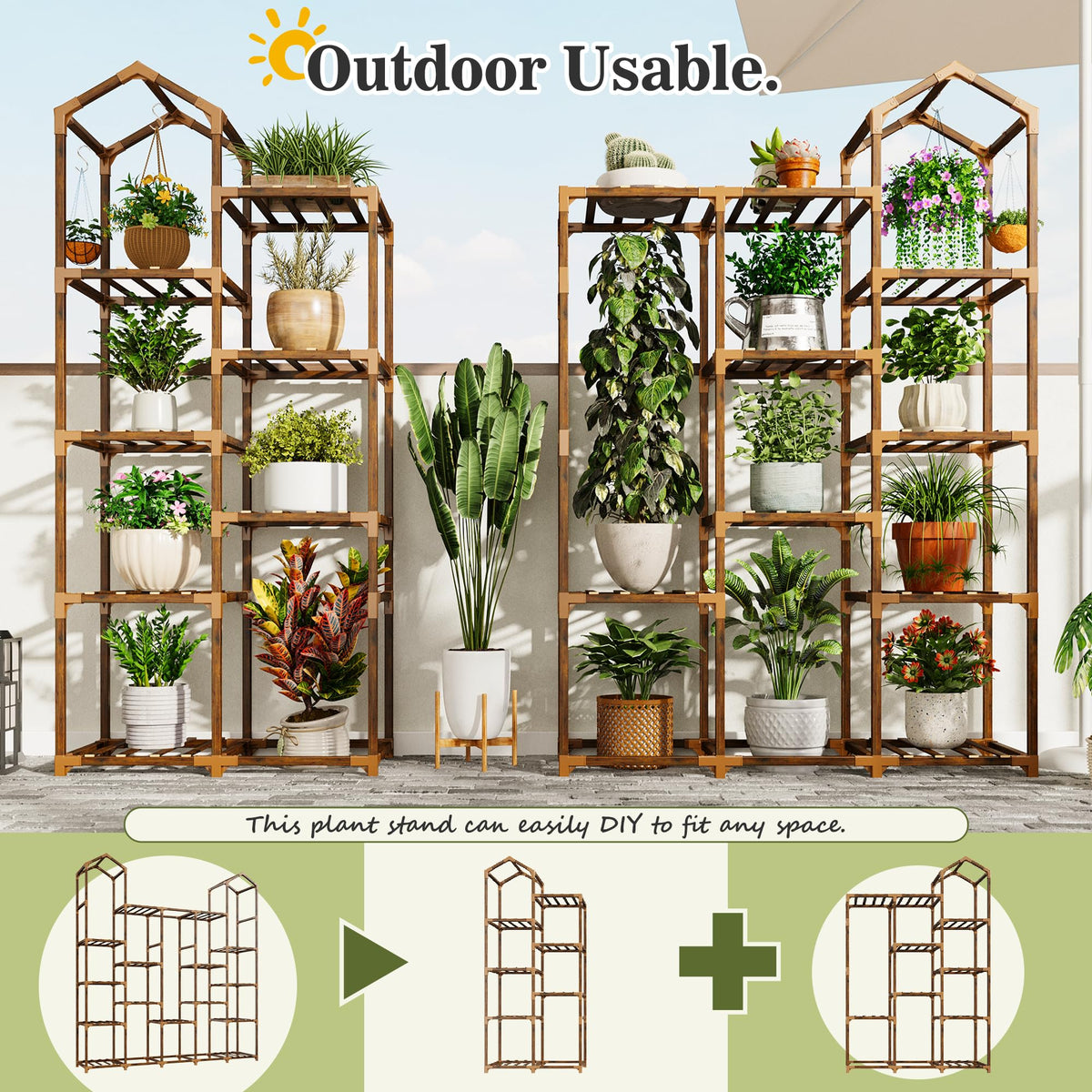 EnHomee wide shelves fit tall ferns and pothos beautifully.