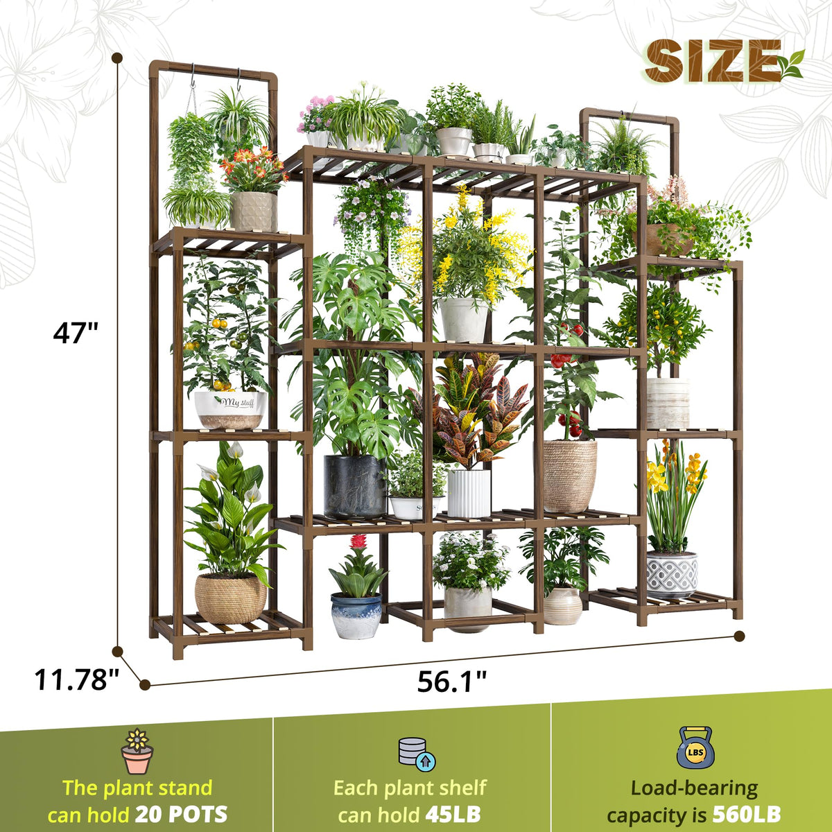 EnHomee carbonized eucalyptus wood plant shelf for durability and water resistance