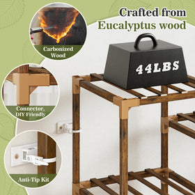 EnHomee wood-tone plant stand in a cozy living room setting.