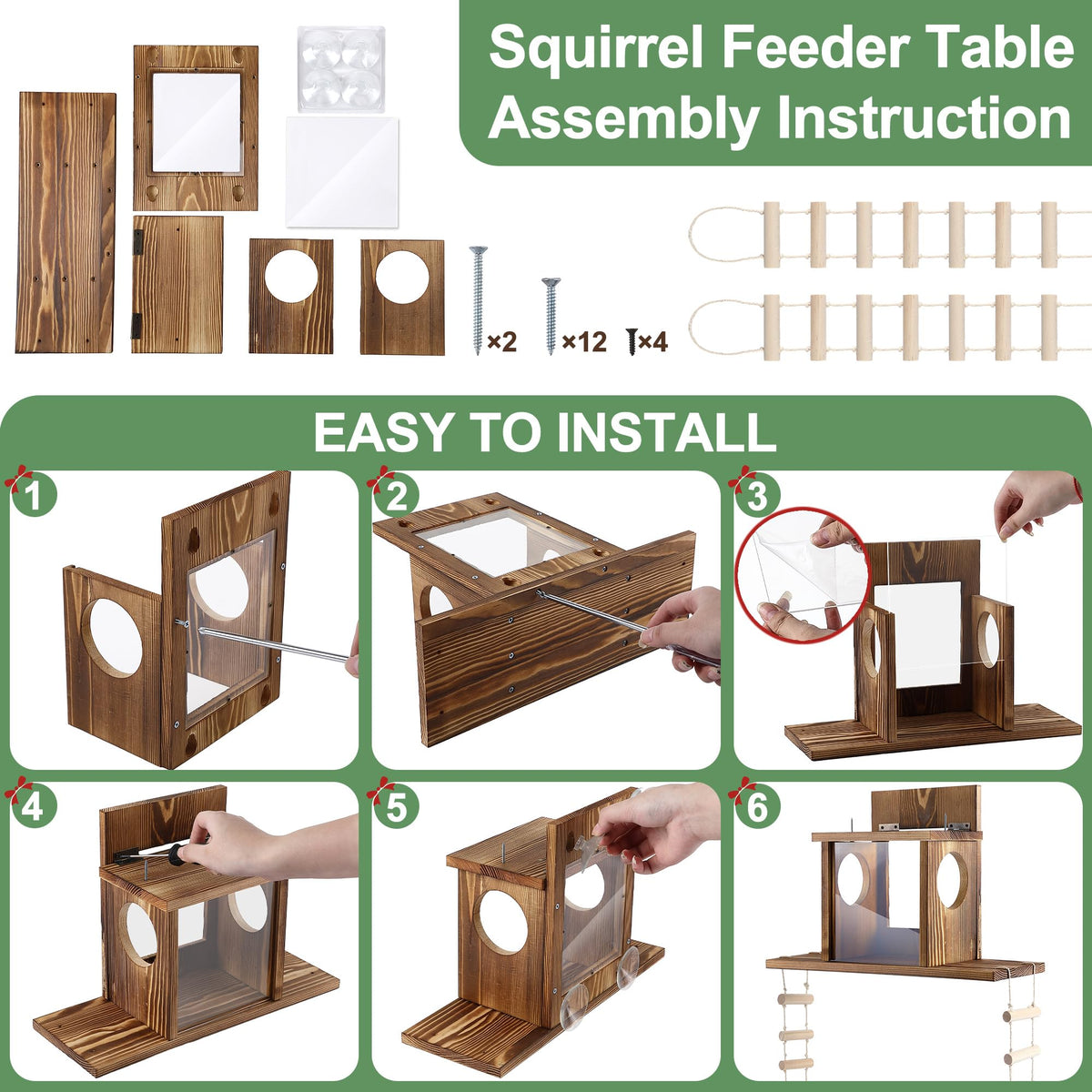 Enhon Wood Squirrel Feeder ladder access invites squirrels to climb and explore.