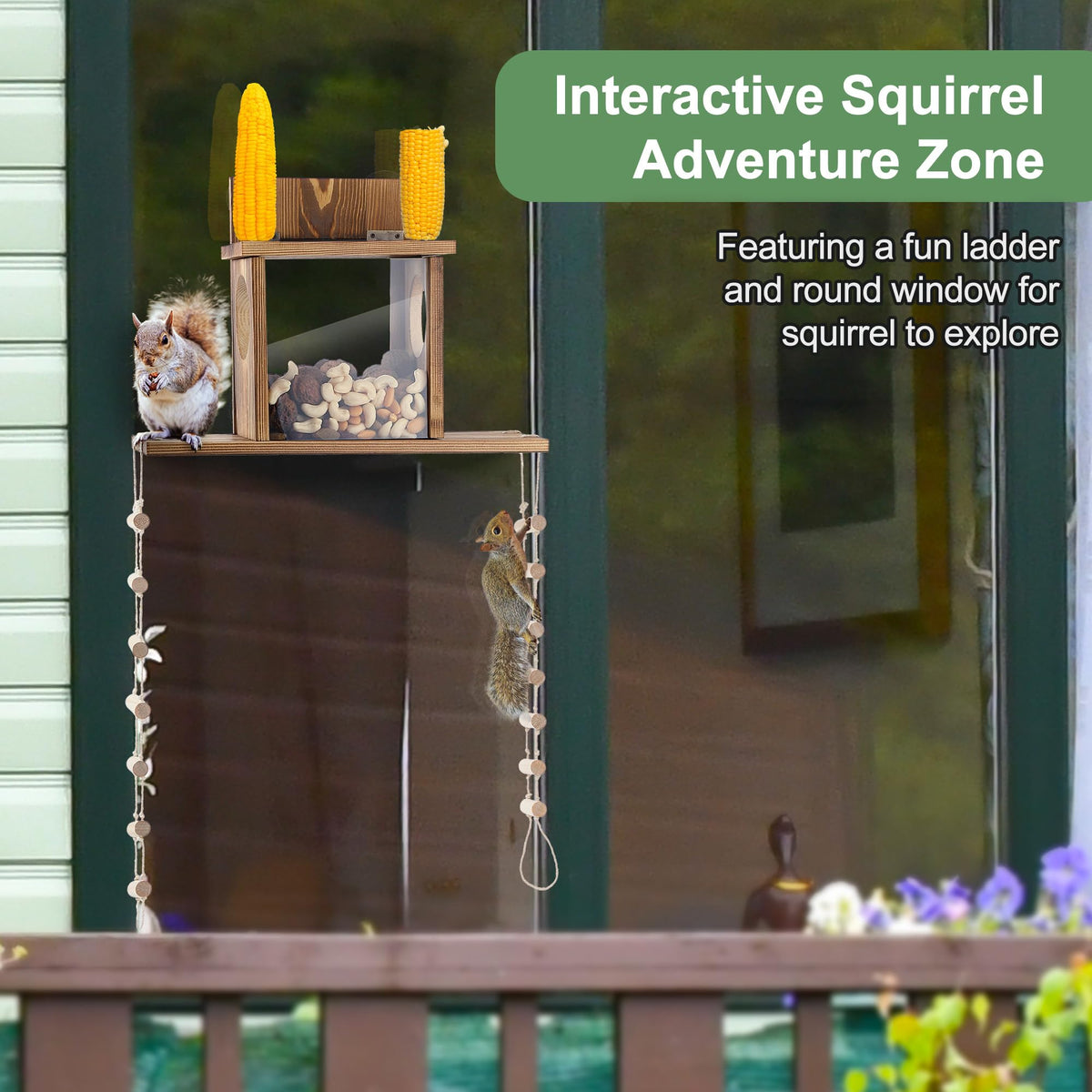 Enhon Wood Squirrel Feeder durable carbonized wood for outdoor use.