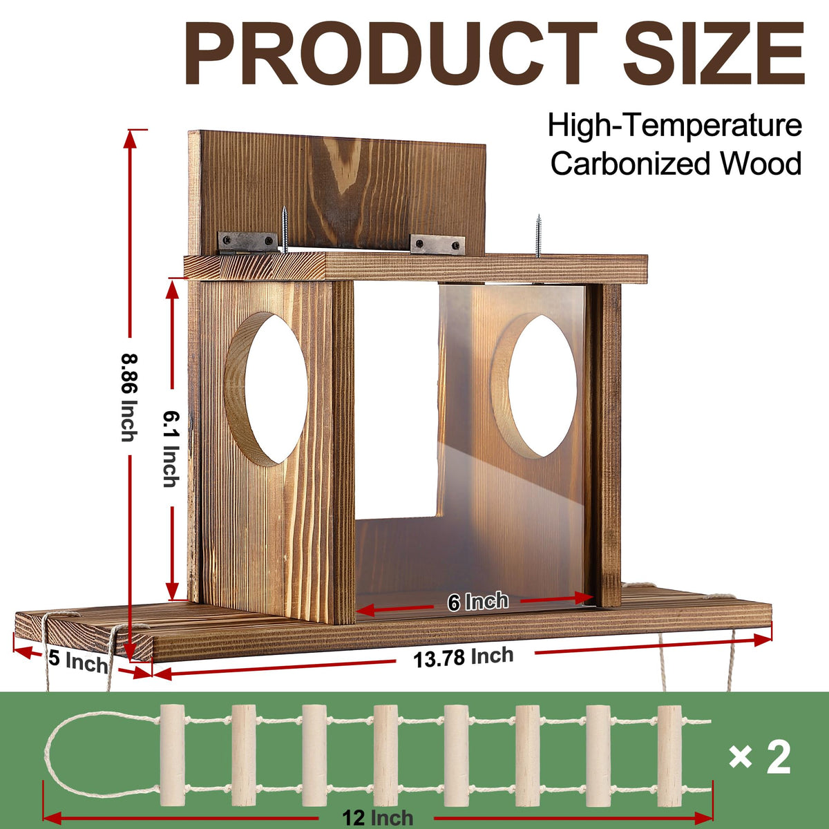 Enhon Wood Squirrel Feeder transparent panel for easy indoor observation.
