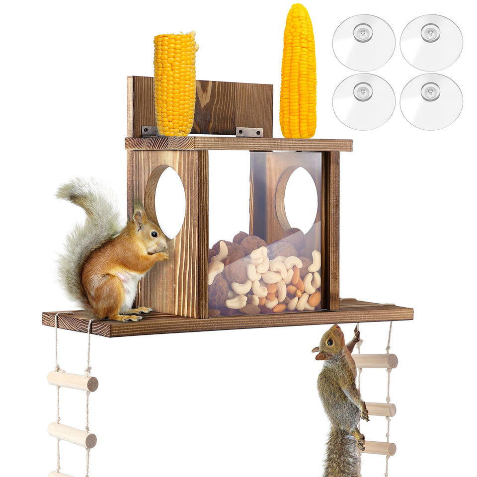 Enhon Wood Squirrel Feeder window view for safe, engaging wildlife watching.