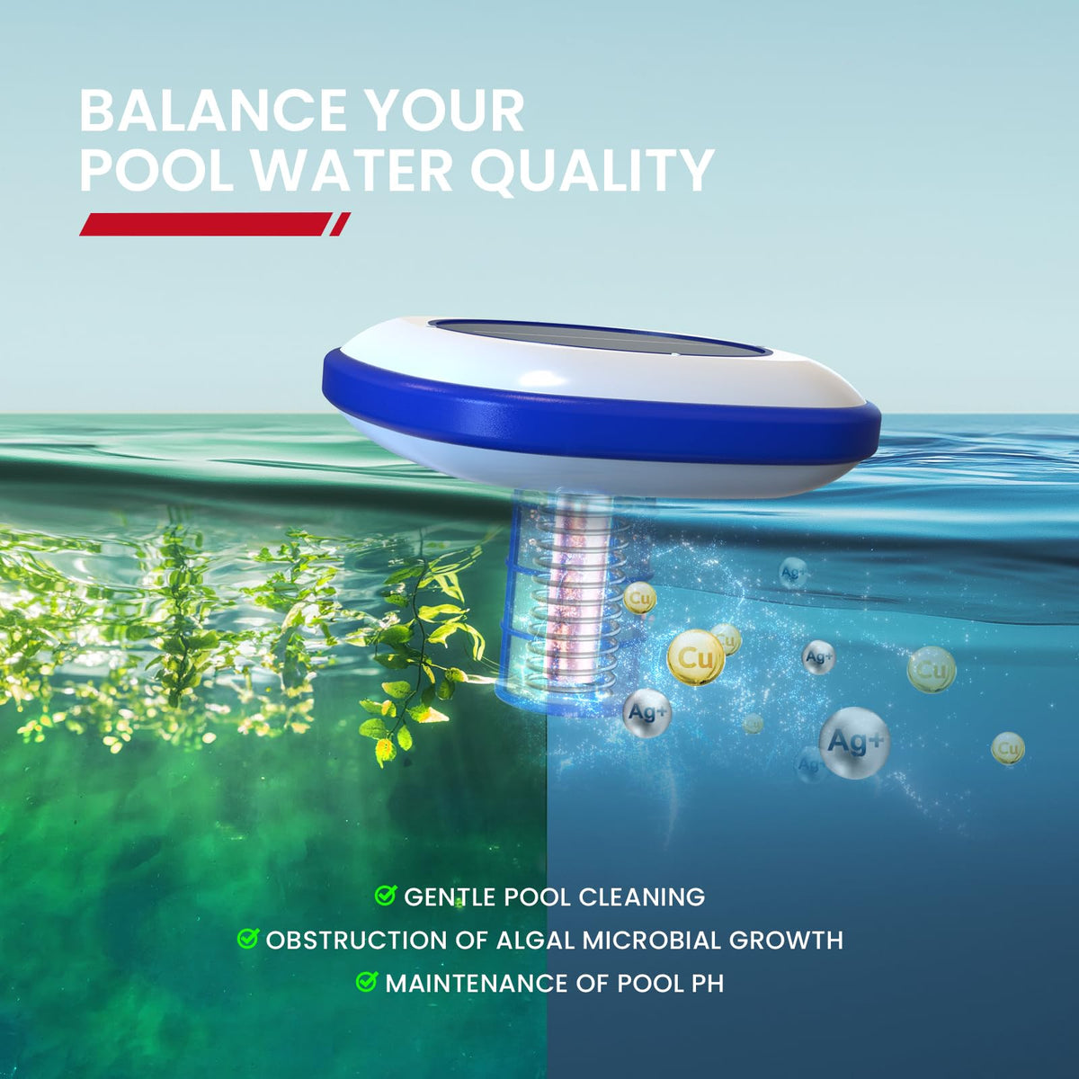 Enhulk Solar Pool Ionizer solar-panel activation captures energy-powered, maintenance-free operation.