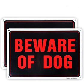 Enjoyist Beware of Dog sign front view; rugged aluminum for outdoor use.