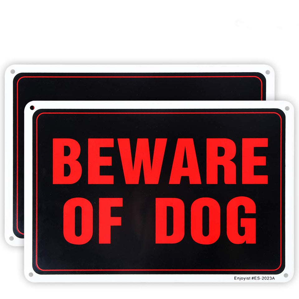 Enjoyist Beware of Dog sign front view; rugged aluminum for outdoor use.