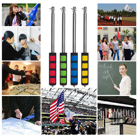 Enjoyist four-color flagpoles blue red yellow green for quick identification.