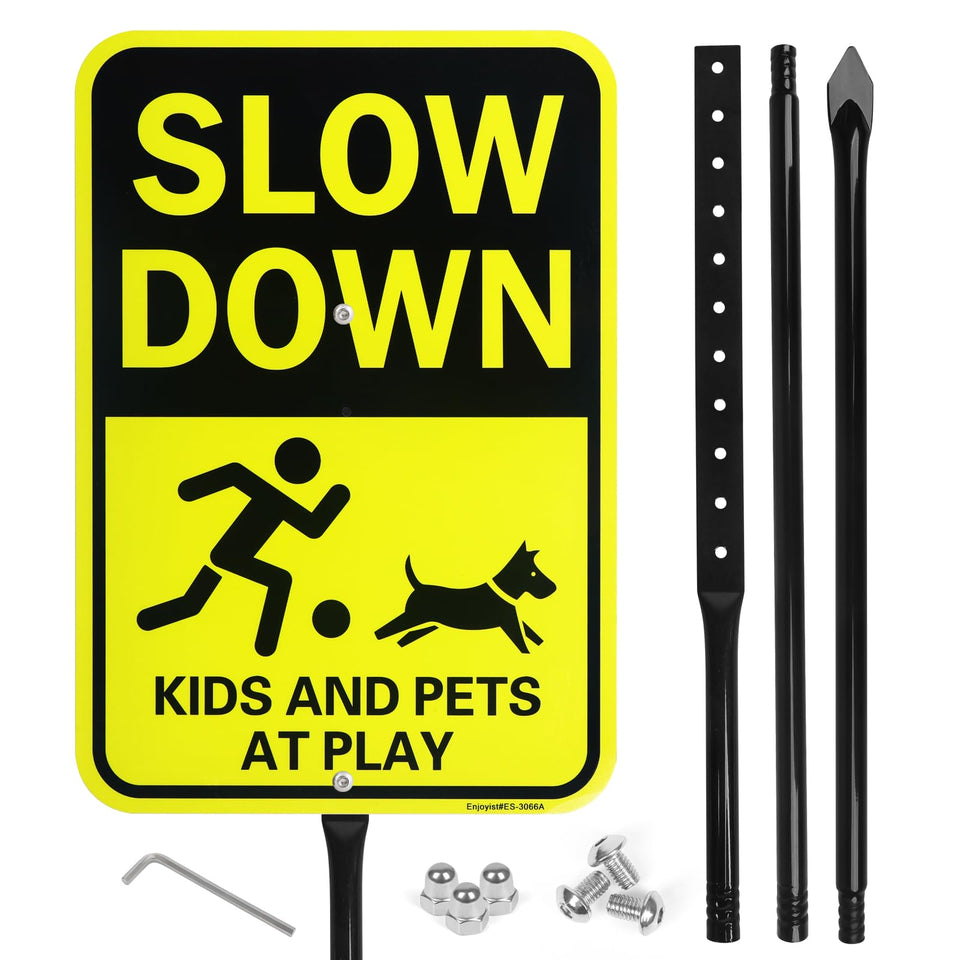 Enjoyist large slow down sign with 54-inch stake for lawns