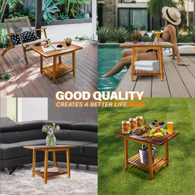 ENKEZI Acacia 24-Inch Side Table complements patio decor and outdoor seating
