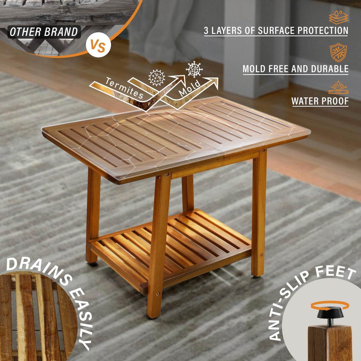ENKEZI Acacia teak finish highlights natural grain for a stylish patio touch