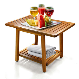 ENKEZI Acacia 24-Inch Outdoor Side Table top surface ideal for drinks and decor on the patio