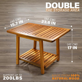 ENKEZI Acacia 24-Inch Side Table two-tier design adds outdoor storage space