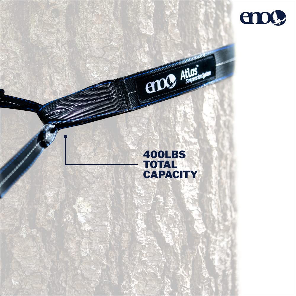 ENO Atlas system supports up to 400 lbs for sturdy outdoor hangs.