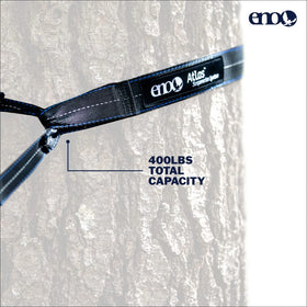 ENO Atlas system supports up to 400 lbs for sturdy outdoor hangs.