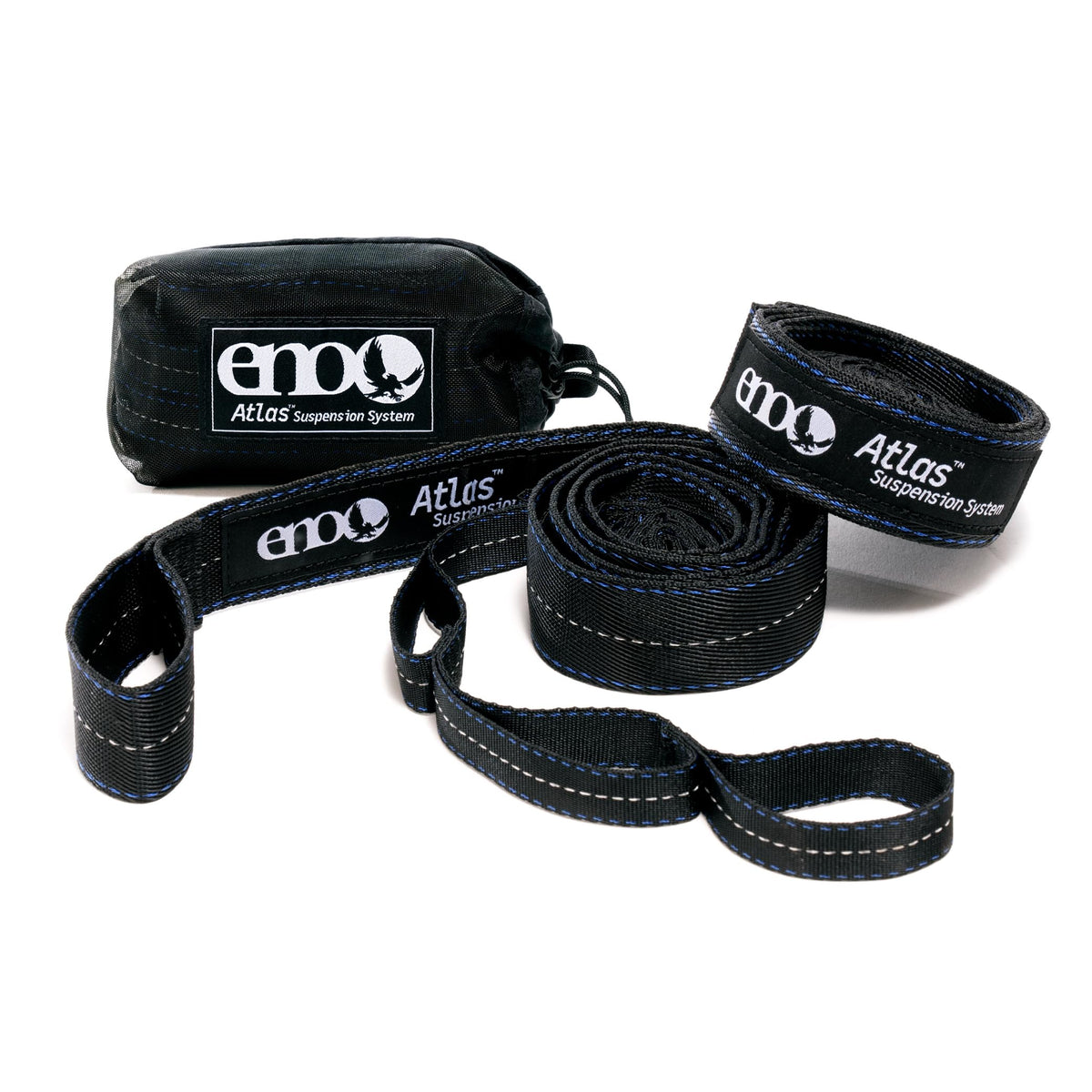 ENO Atlas Suspension System straps for knot-free hammock setup during camping.