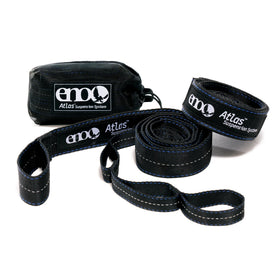 ENO Atlas Suspension System straps for knot-free hammock setup during camping.