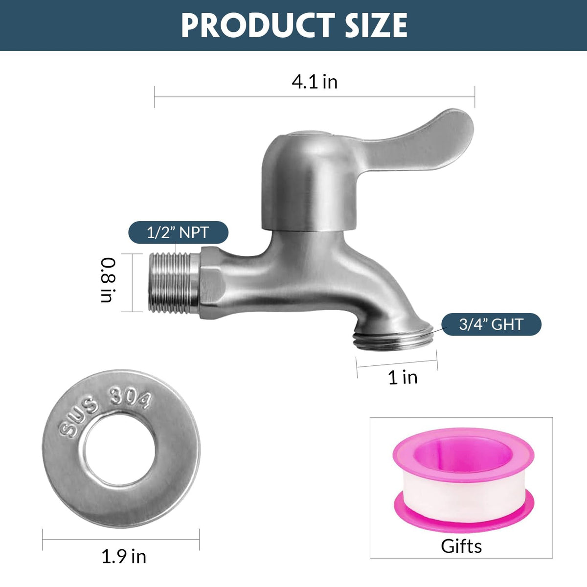 Enoch's Land bibb shows 1/2" NPT to 3/4" GHT connection versatility