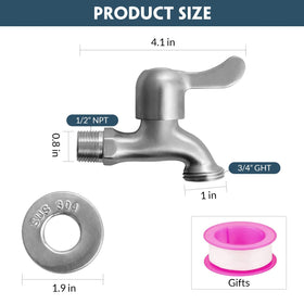 Enoch's Land bibb shows 1/2" NPT to 3/4" GHT connection versatility