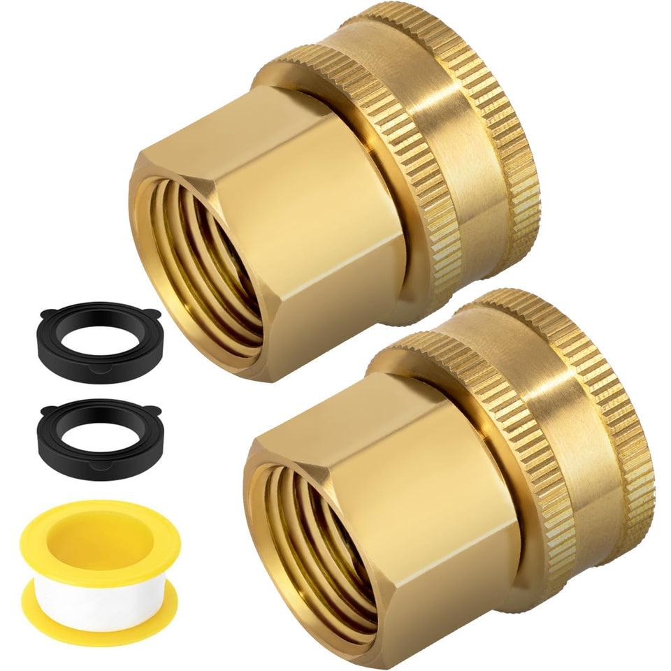 Enoch's Land brass hose adapter with 360-degree swivel for quick, leak-free connections.