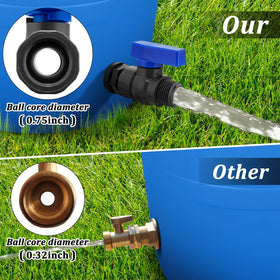 Enoch's Land bulkhead fitting installed ensures leak-free connection for rain barrel applications.