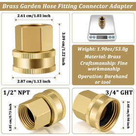 Enoch's Land double-female brass connector for 3/4 GHT to 1/2 NPT compatibility.