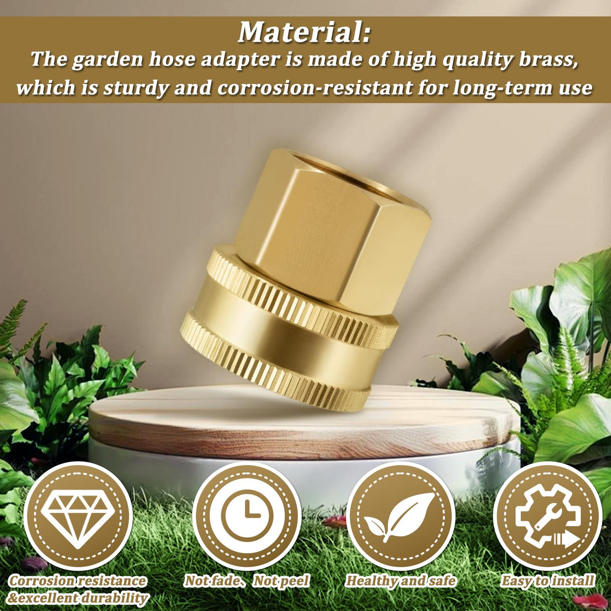 Enoch's Land heavy-duty brass fittings resist corrosion for outdoor use.