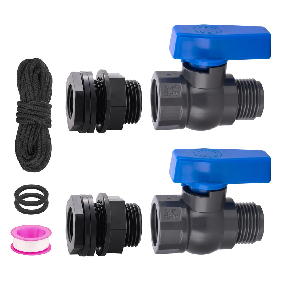 Enoch's Land PVC rain barrel spigot kit assembly showing easy setup for fast water access.