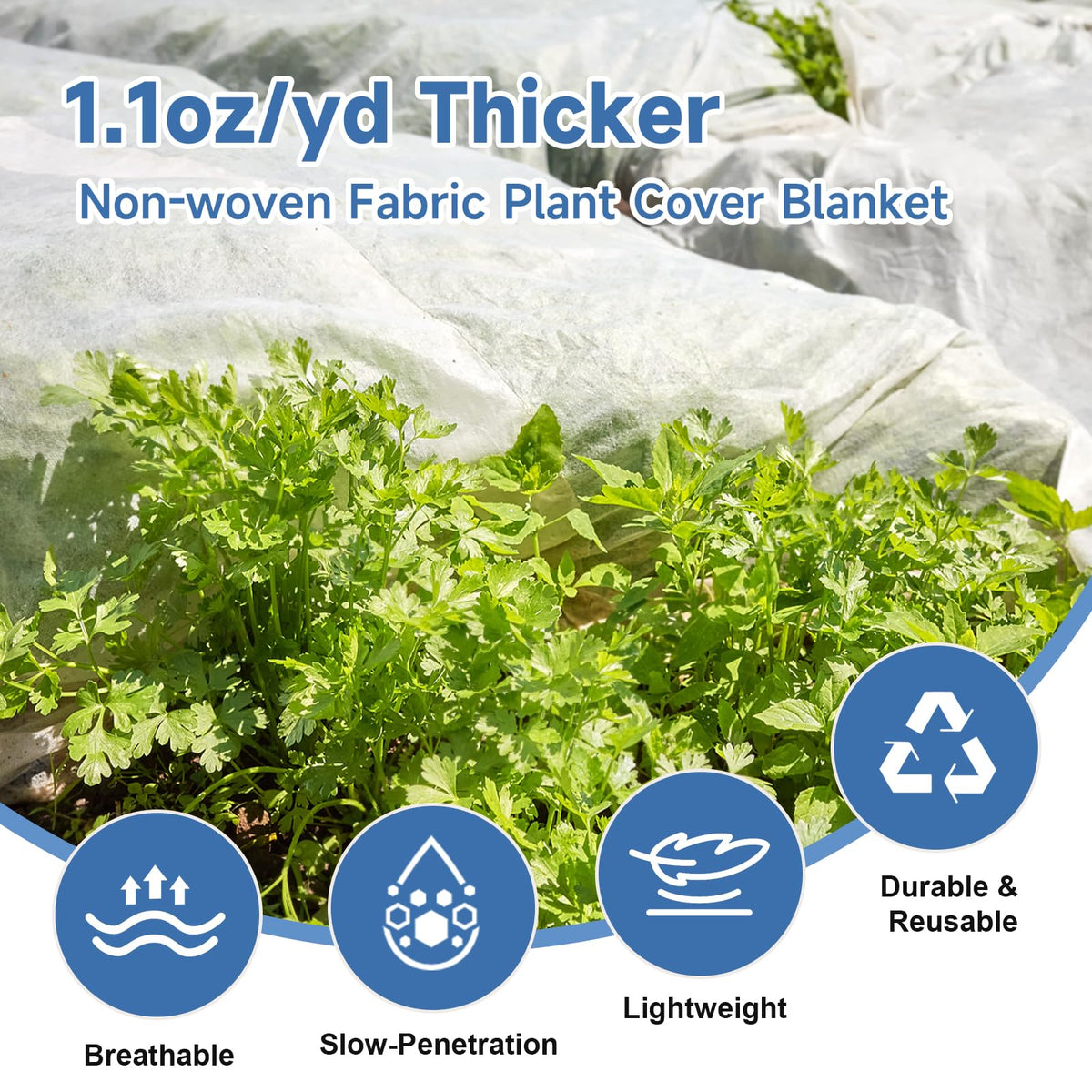 Enrichovo breathable non-woven fabric close-up shows lightweight, air-permeable protection for plants.