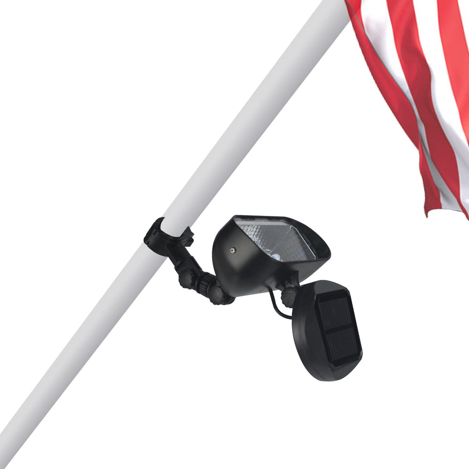 Enrybia Solar Flag Pole Light with panel powering daytime illumination.