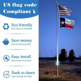 Enrybia three-spotlight flagpole light delivering 360° illumination at night
