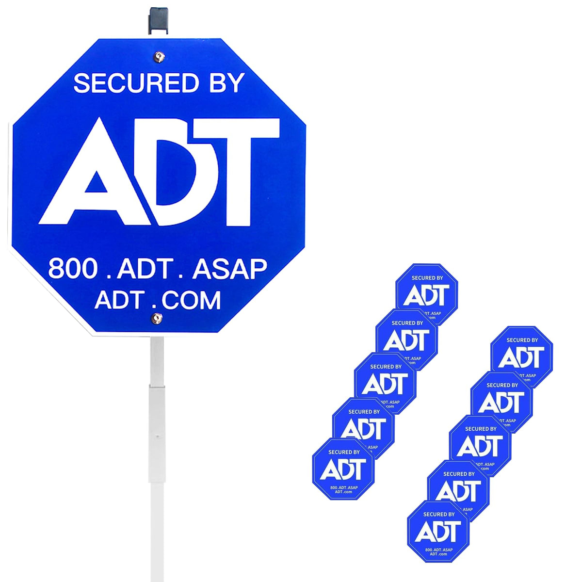 ENTINALE ADT yard sign with stake visible in a front yard for curbside security messaging
