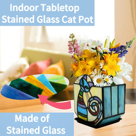 Entlityful stained glass cat pot drainage tray detail; supports healthy watering