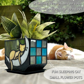 Entlityful Tiffany glass moon cat planter with small succulent