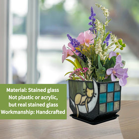 Entlityful stained glass cat planter ideal as decorative centerpiece