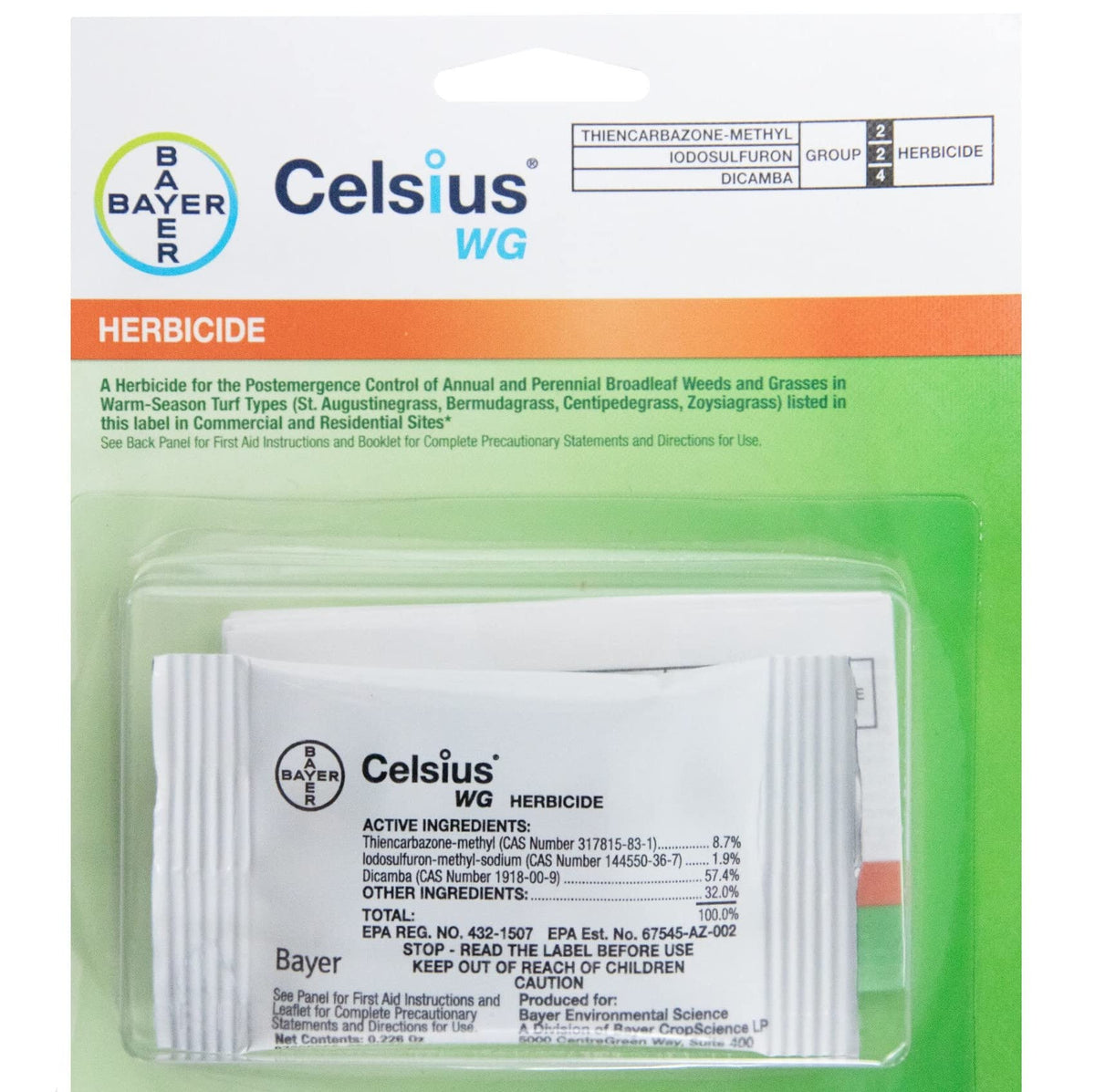 Envu Prime Source Celsius WG easy mix packet enables post-emerge weed control in warm-season turf effectively.