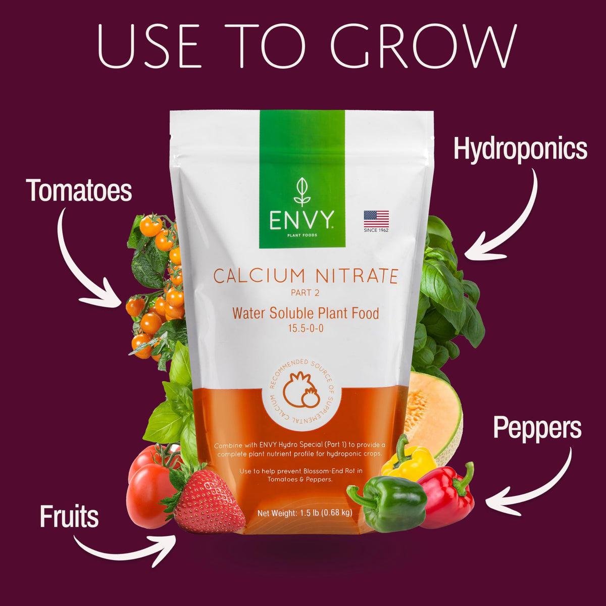 Hydroponic system image featuring ENVY calcium nitrate for clean nutrient solution.