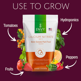 Hydroponic system image featuring ENVY calcium nitrate for clean nutrient solution.