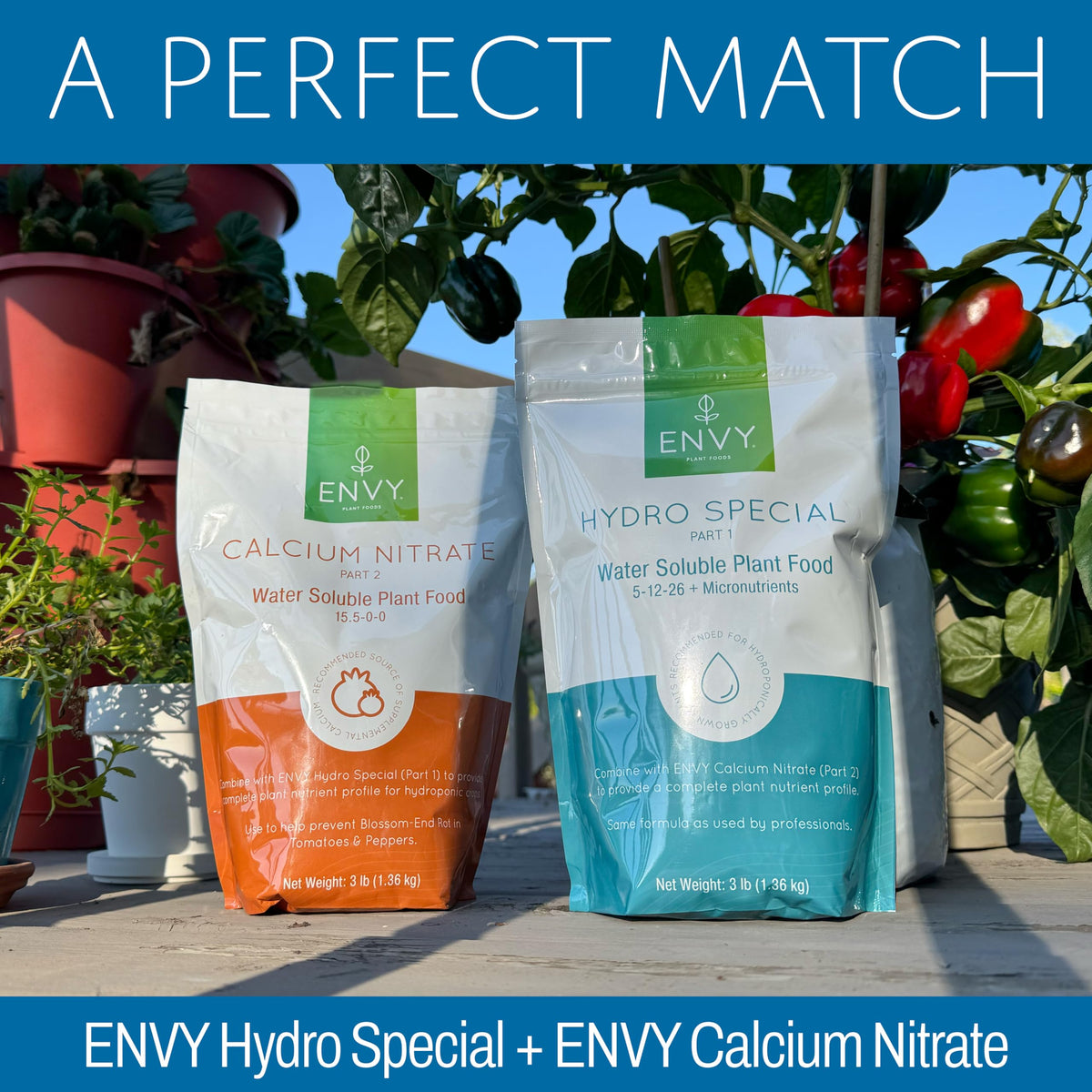 Clean, pure ENVY Calcium Nitrate illustration highlighting high solubility.