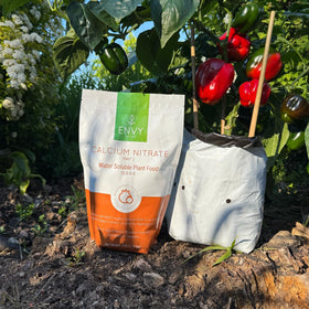 Recloseable ENVY pouch showing convenient storage for calcium nitrate.
