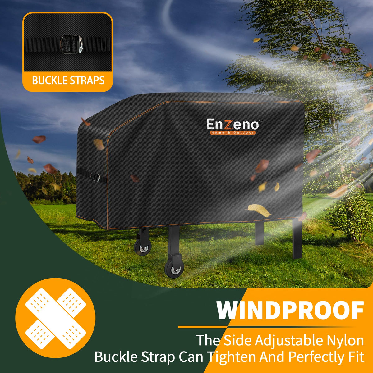 Enzeno UV-resistant fabric shields grill from sun damage