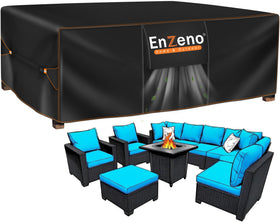 Enzeno patio cover protecting a rectangular 90x90x35 outdoor set from rain and sun