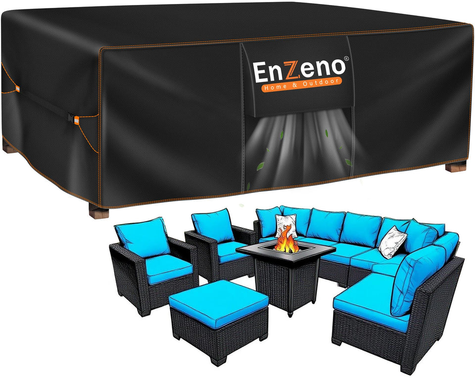 Enzeno patio cover protecting a rectangular 90x90x35 outdoor set from rain and sun