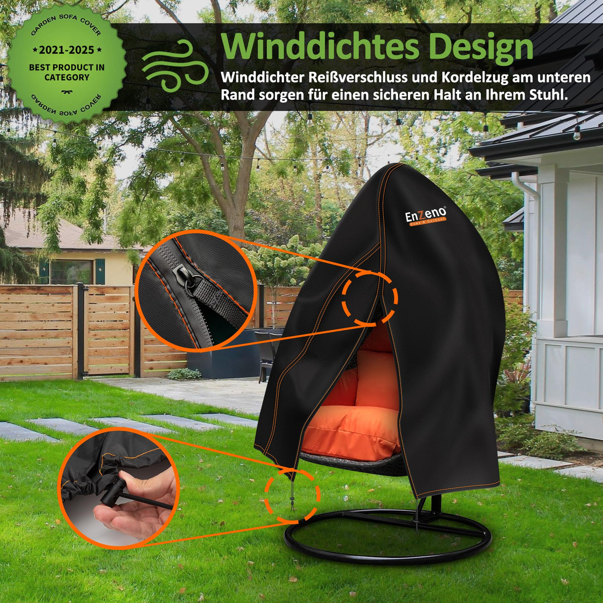 Enzeno patio egg chair cover uses durable warp and weft weave for tear resistance.