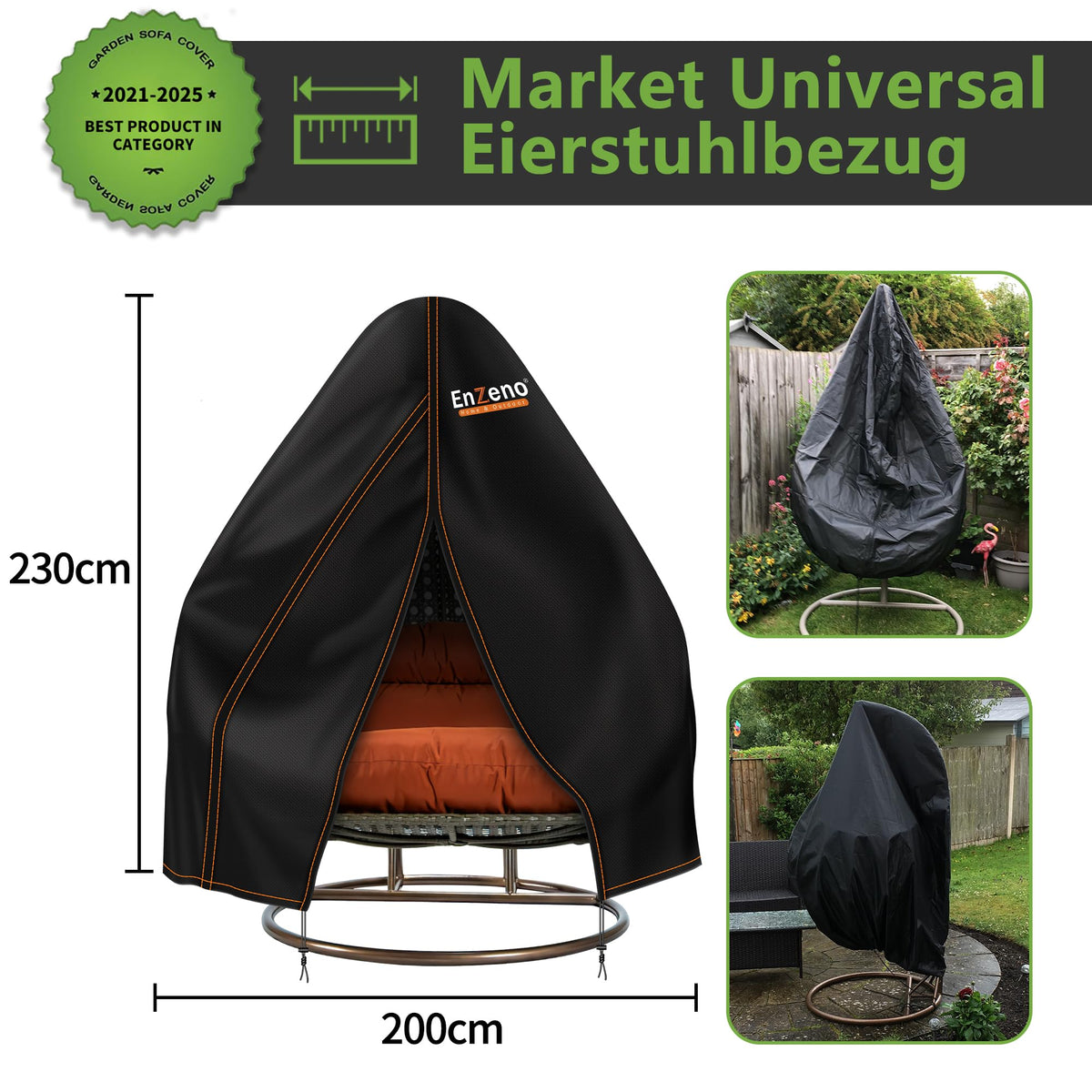 Enzeno patio egg chair cover fits up to 90x79 inches for most double chairs.