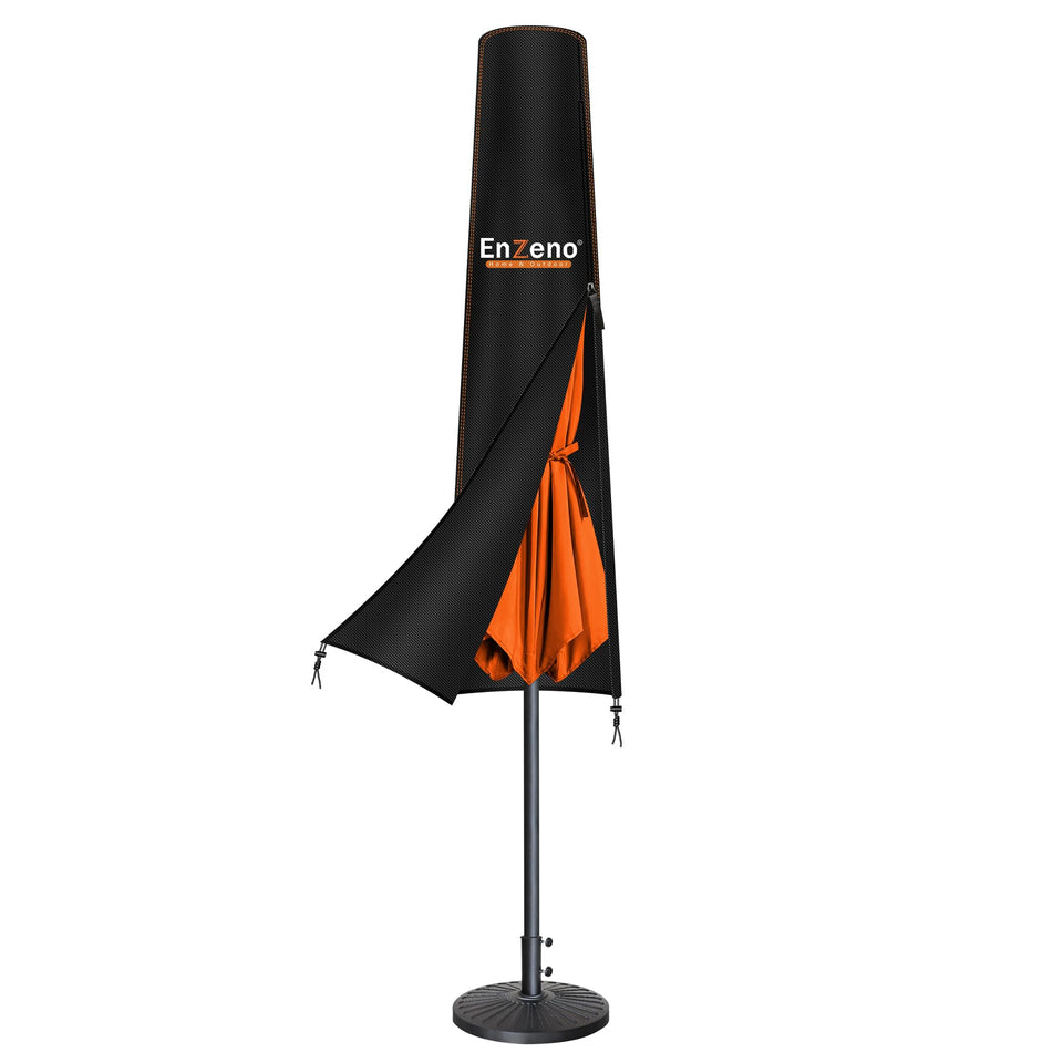 Enzeno umbrella cover fits 7ft square umbrellas with a snug zipper enclosure for rain protection.
